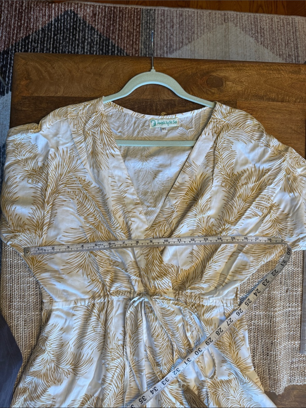 Cream and Tan Palm-Print Wrap Dress - Picture 6 of 7